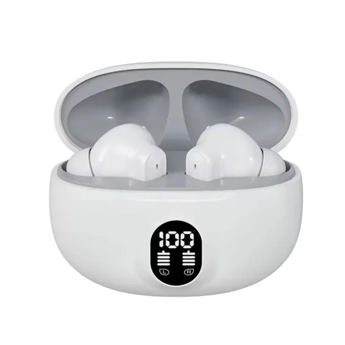 Wireless Earbuds with LED Display - High-Quality True Stereo Headphones White